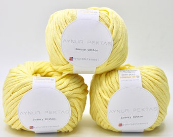 XXL knitting wool macrame yellow 5 mm recycled cotton soft 100g ball 70 meters Oeko-Tex