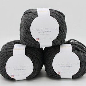 XXL Strickwolle Makramee anthrazit grau dunkelgrau  3mm recycled Baumwolle weich 100g Knäul 70 meter Oeko-Tex Chunky | Bulky Garn | Cotton