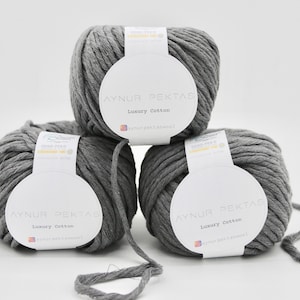 Dicke XXL Strickwolle Chunky | Bulky Garn | Cotton Makramee grau 5mm recycled Baumwolle 100g 70m Oeko-Tex Chunky | Bulky Garn | Cotton