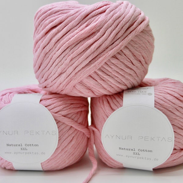 Thick XXL knitting wool macrame pink 5 mm recycled cotton soft 100g ball 70 meters Oeko-Tex Chunky | Bulky Yarn | Cotton