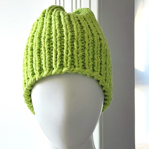 Beautiful knitted hat Winter hat made of recycled cotton Wool hat Christmas neon green