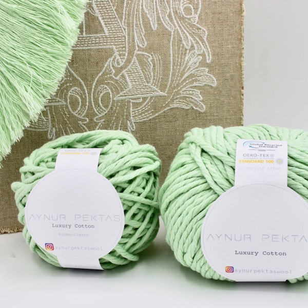 Knitting wool macrame mint green 5 mm recycled cotton soft 100g/50gr ball 70 meter Oeko-Tex light green Chunky | bulky yarn | Cotton