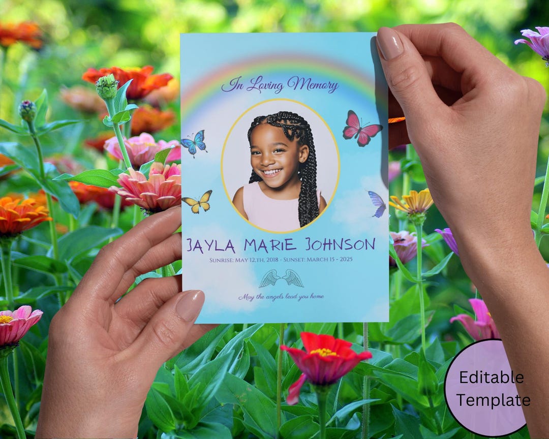 Editable Girl Funeral Program Template – Rainbow & Butterfly Theme – 8. ...