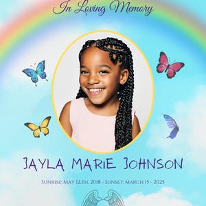 Folleto funerario "Mariposa Arcoíris"/Tarjeta conmemorativa para bebé de 5x7"/Recuerdo de la pérdida de un hijo/Plantilla de obituario de Canva (Descarga instantánea)