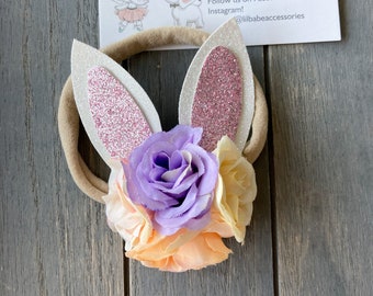 Easter headband, Easter bunny headband, Easter, bunny ears, floral headband, hair accessories, floral bunny ears, baby shower gift