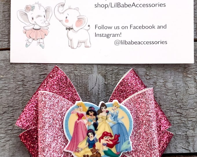princess bows Glitter faux leather bows faux leather bows princess hair clips kids birthday gift princess accessories