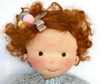 SOPHIE doll 38 cm 15“ handmade Waldorf doll WISH DOLL, fabric doll, earth tones, red curly mohair hair, brown eyes, Montessori learning doll