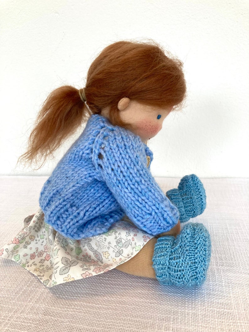 CHIARA Puppe 33 cm 13 Waldorfpuppe, Puppe auf Bestellung, hellbraune lange Mohair Haare, blaue Augen, Gliederpuppe, Montessori Lernpuppe Bild 8