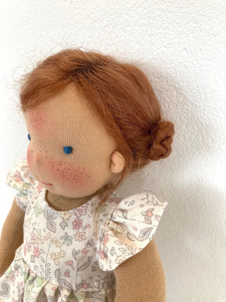 CHIARA Puppe 33 cm 13 Waldorfpuppe, Puppe auf Bestellung, hellbraune lange Mohair Haare, blaue Augen, Gliederpuppe, Montessori Lernpuppe Bild 1