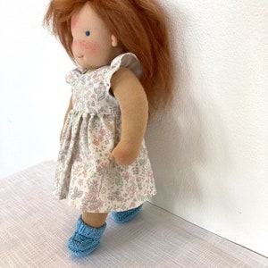 CHIARA Puppe 33 cm 13 Waldorfpuppe, Puppe auf Bestellung, hellbraune lange Mohair Haare, blaue Augen, Gliederpuppe, Montessori Lernpuppe Bild 6