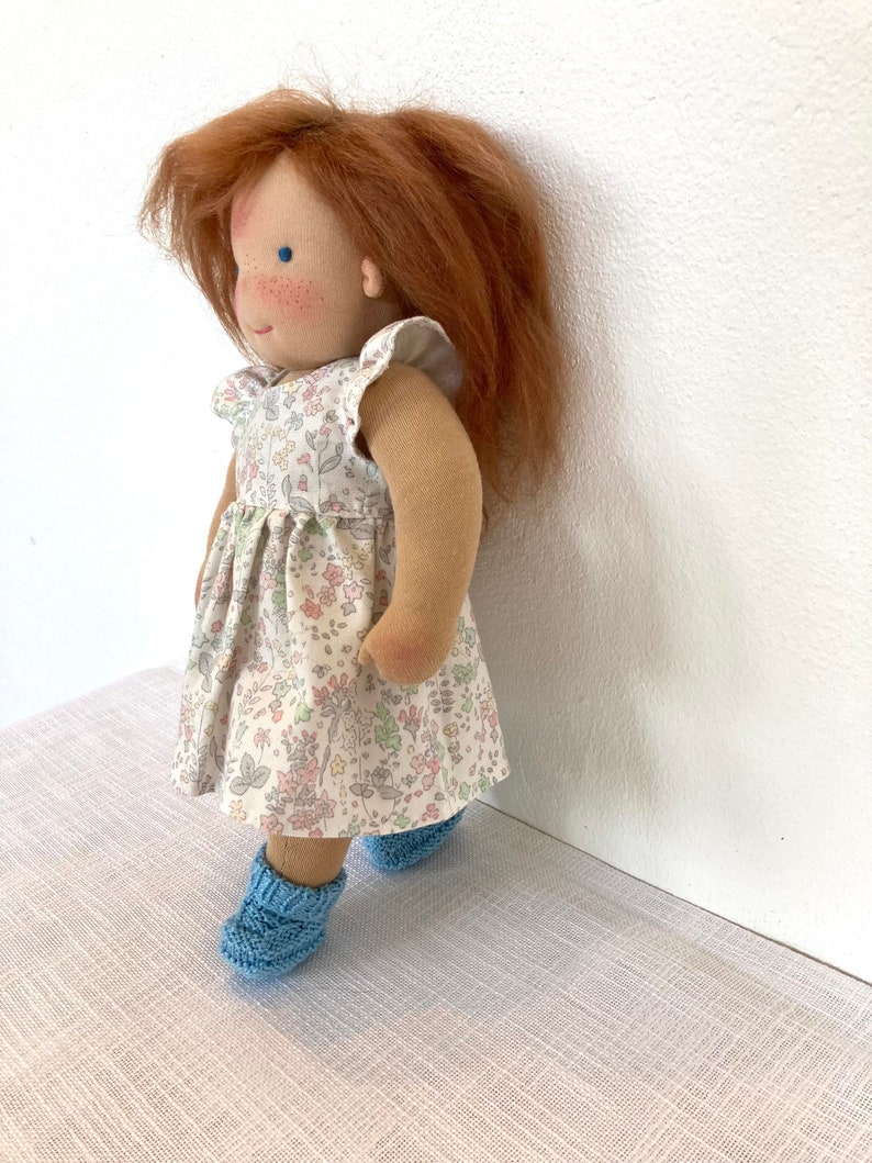 CHIARA Puppe 33 cm 13 Waldorfpuppe, Puppe auf Bestellung, hellbraune lange Mohair Haare, blaue Augen, Gliederpuppe, Montessori Lernpuppe Bild 6