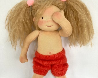 LENA doll 38 cm 15“ custom doll made to order, Waldorf doll, rag doll, Waldorf style, earth tones, long blonde mohair hair, brown eyes