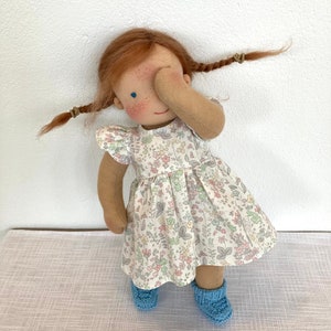 CHIARA Puppe 33 cm 13 Waldorfpuppe, Puppe auf Bestellung, hellbraune lange Mohair Haare, blaue Augen, Gliederpuppe, Montessori Lernpuppe Bild 3