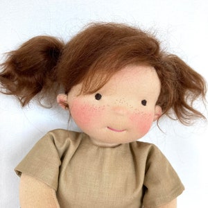 MIA doll 40 cm, 16" wish doll made to order, Waldorf doll, rag doll, earth tones, long brown mohair hair, brown eyes, Waldorf style, eco