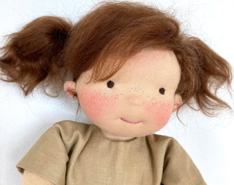 MIA doll 40 cm, 16" wish doll made to order, Waldorf doll, rag doll, earth tones, long brown mohair hair, brown eyes, Waldorf style, eco