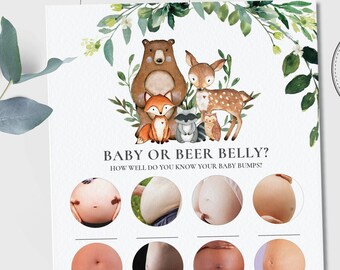 Woodland Baby or Beer Belly Game, INSTANT DOWNLOAD, Rustic Greenery Woodland Animals Neutral Baby Shower, Fun Game Activity Printable, WL1