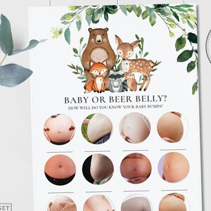 Woodland Baby or Beer Belly Game, INSTANT DOWNLOAD, Rustic Greenery Woodland Animals Neutral Baby Shower, Fun Game Activity Printable, WL1