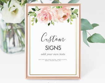 Table Signs Printable INSTANT DOWNLOAD, Wedding Signs, Candy Bar, Gifts, Editable Template, DIY Printable, Romantic Blush Pink Flowers, BL1