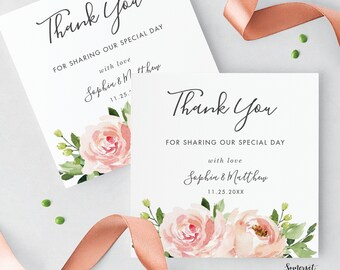 Danke Tags SOFORTIGER DOWNLOAD, Hochzeitsbevorzugung Tags, Etiketten, Pdf bearbeitbare Vorlage, DIY druckbar, Romantisch Blush Pink Blumen Grün BL1