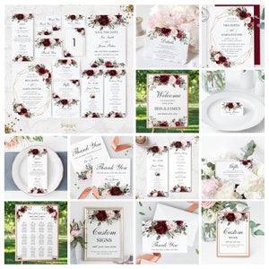 Blumen Hochzeitseinladung Mega Bundle Set EDITIERBARE VORLAGE | Hochzeit Printable | Chic Burgund Blush Pink Blumen | Sofort Download RB1