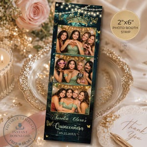 Forêt enchantée émeraude vert or Quinceañera Photomaton cadre 2 x 6 bandes MODÈLE MODIFIABLE Anniversaire de coing Téléchargement instantané EF2