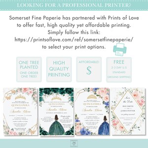 Sage Green Pink Floral Gold Quinceañera RSVP Card Printable EDITABLE TEMPLATE, Princess Mis Quince 15 Diy Birthday, Instant Download, QC49 image 5