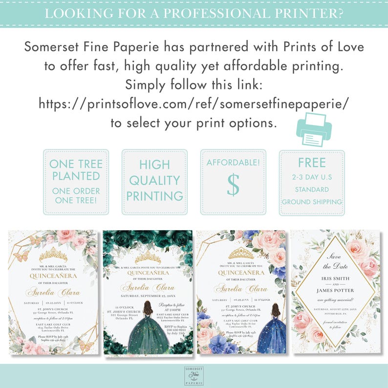 Sage Green Pink Floral Gold Quinceañera RSVP Card Printable EDITABLE TEMPLATE, Princess Mis Quince 15 Diy Birthday, Instant Download, QC49 image 5