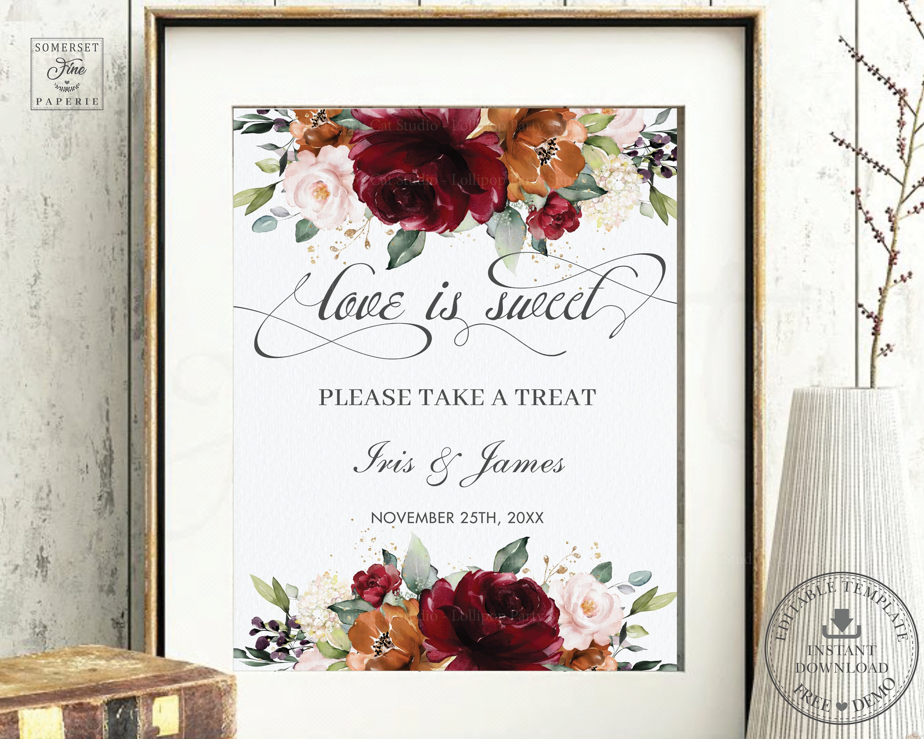 Love is Sweet Please Take a Treat Sign Burgundy Burnt Orange - Etsy