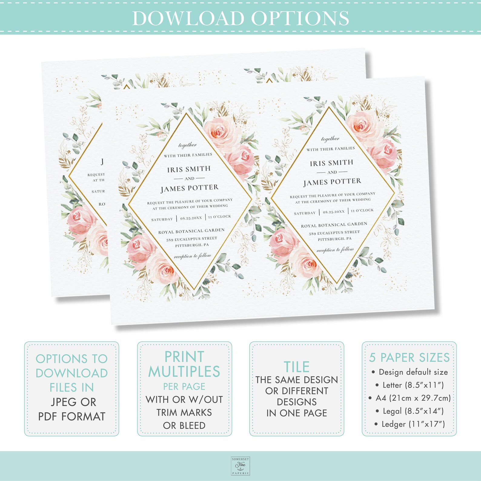 Floral Wedding Invitation EDITABLE TEMPLATE Wedding Bundle
