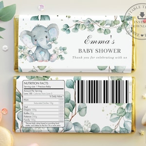 Elephant Chocolate Bar Wrapper, EDITABLE TEMPLATE, Boy Eucalyptus Greenery Baby Shower Birthday Aldi Hersheys Candy Printable, INSTANT, EP10