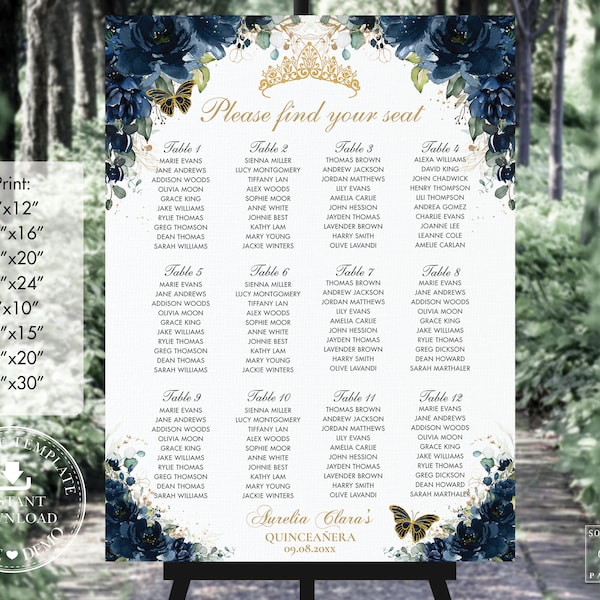 Seating Chart Butterflies Quinceanera Etsy