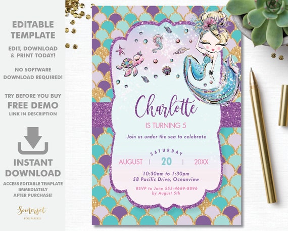 Invitaciones Personalizadas Para Fiesta De Sirena Gratis Tu Tarjeta