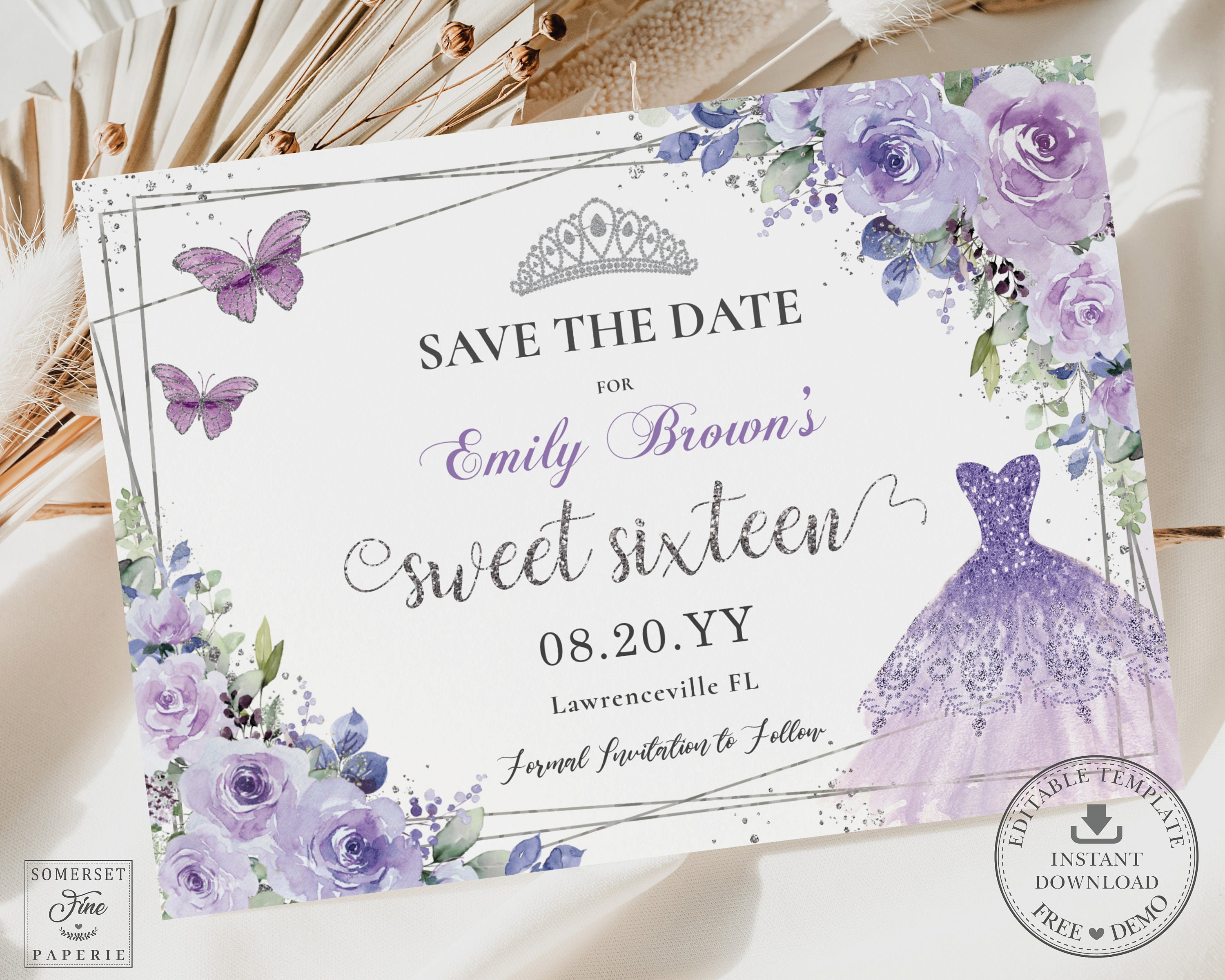 Save the Date Quinceanera Purple Etsy