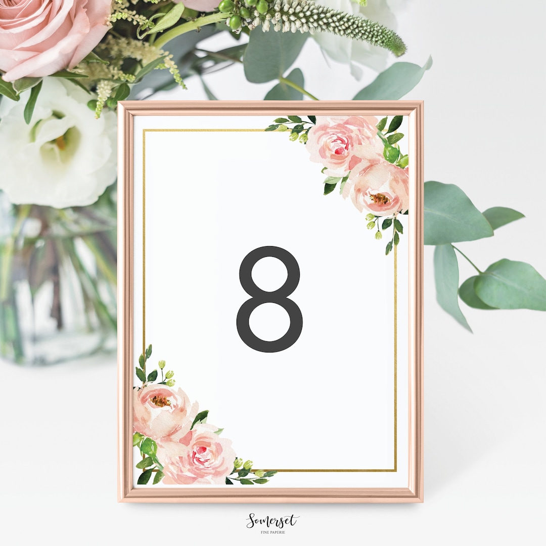 Floral Table Numbers Printable INSTANT DOWNLOAD, Wedding Table Numbers