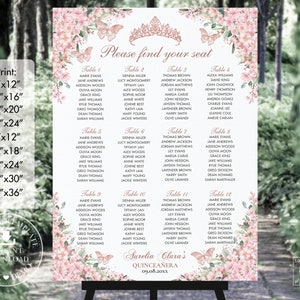 Cherry Blossoms Rose Gold Butterflies Sweet 16 Quinceañera Seating Chart Printable EDITABLE TEMPLATE Quince 15 XV Birthday Download QC46