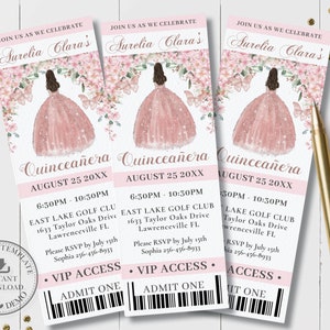Cherry Blossoms Princess Butterflies Quinceañera Bilet Zaproszenie EDYTOWALNY SZABLON M Quince 15 16 Urodziny NATYCHMIASTOWE Pobierz Wydrukuj QC46