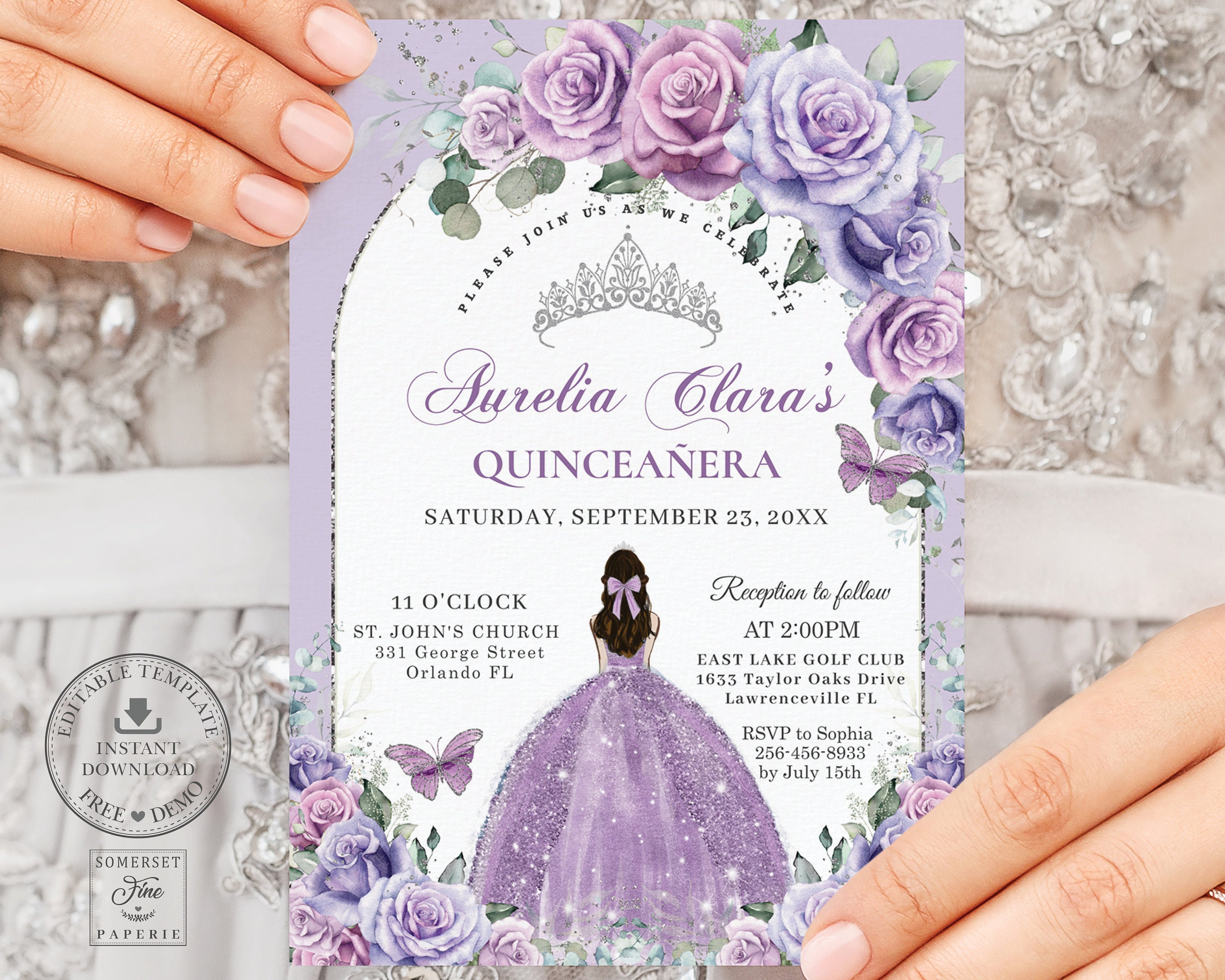 Lavender Lilac Purple Floral Silver Arch Quinceañera