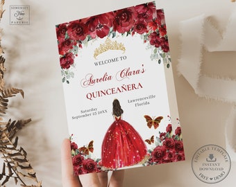EDITABLE Enchanted Rose Red Floral Yellow Gold Dress Quinceaera Bi-fold  Program Printable Quince Padrinos Dama Order of Events Download QC2 - Etsy