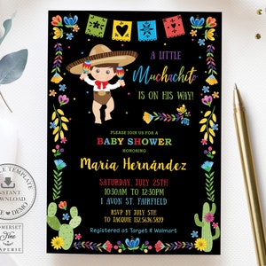 Mexican Floral Baby Shower Boy Muchachito Invitation Printable, EDITABLE TEMPLATE Fiesta Maracas Invites Bright Flowers INSTANT Download MX1