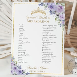 Purple Lilac Floral Quinceañera Padrinos List Printable EDITABLE ...