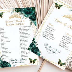 Emerald Green Floral Quinceañera Mis Padrinos List Printable EDITABLE ...