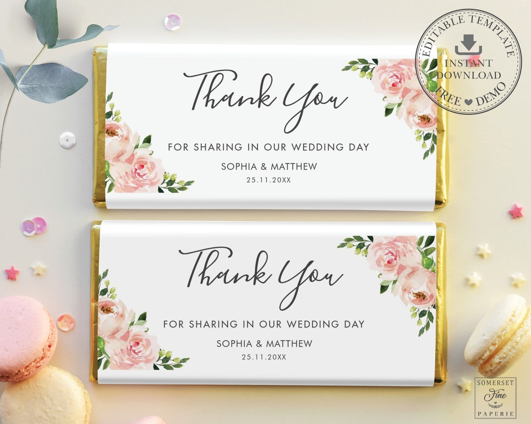 Wedding Chocolate Bar Label INSTANT DOWNLOAD, Candy Bar Wrapper ...