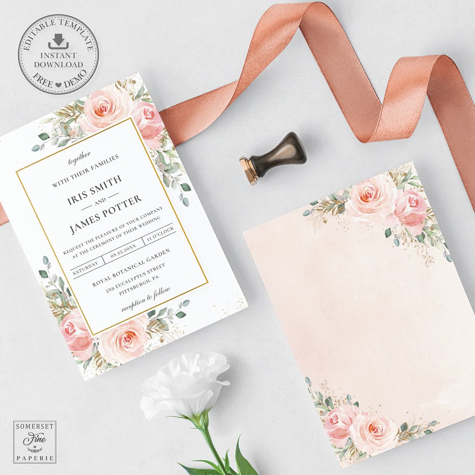 Floral Wedding Invitation EDITABLE TEMPLATE Wedding Bundle