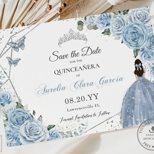 Editable Winter Wonderland Save the Date Card Blue Silver - Etsy