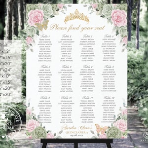 Sage Green Pink Floral Flowers Quinceañera Seating Chart Printable EDITABLE TEMPLATE Quince 15 18th Sweet 16 Birthday INSTANT Download QC49