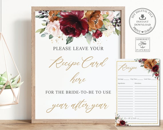 Recipe for Bride to Be Cards and Sign Printable INSTANT | Etsy