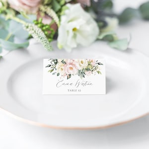 Soft Blush Pink Ivory Floral Tischkarte druckbare EDITIERBARE VORLAGE, Hochzeit Braut Baby Shower Geburtstag Gast Namen INSTANT Download, RB2