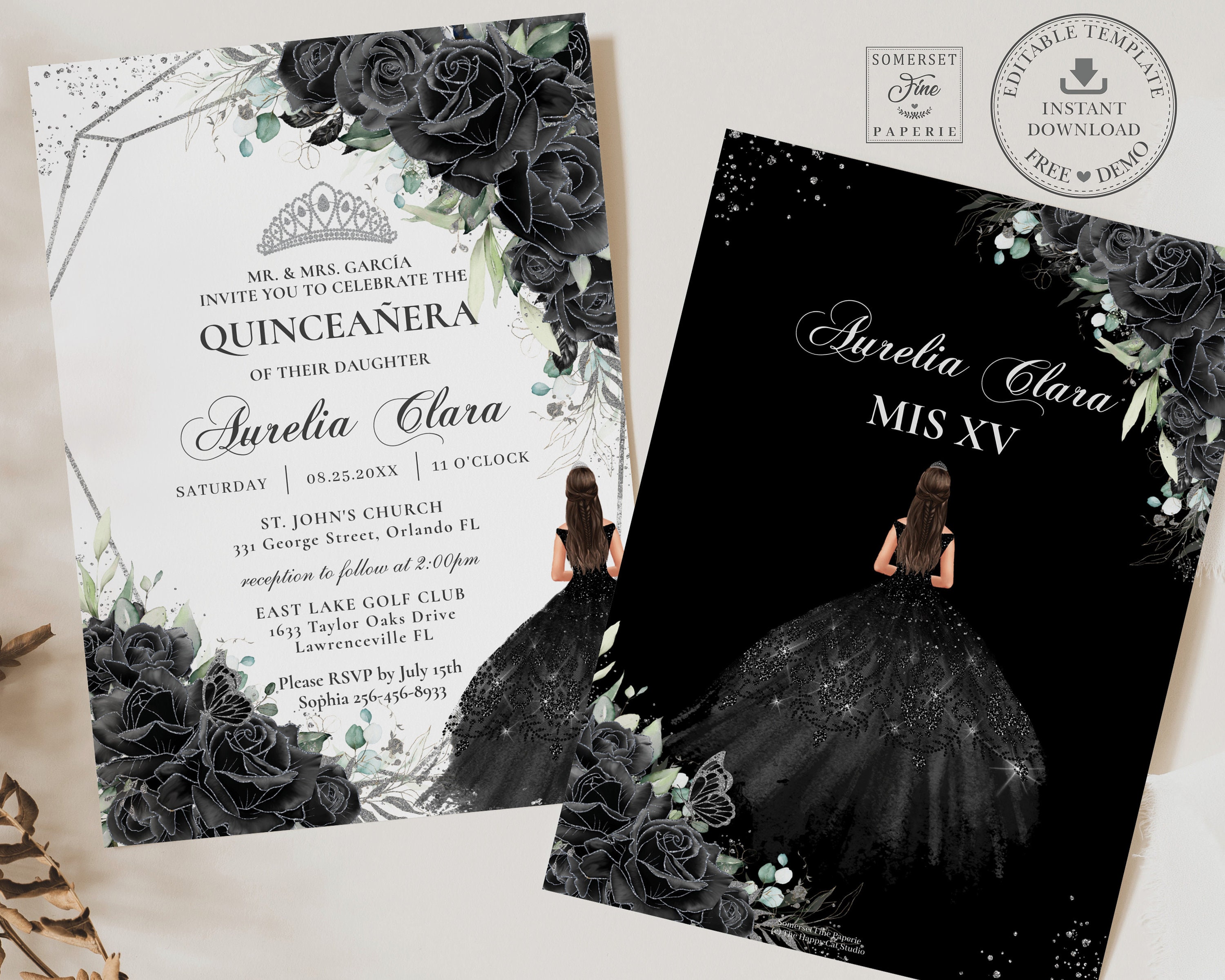 Invitación floral negra - Etsy México, image size:3000x2400