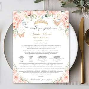 EDITABLE Soft Blush Pink Floral Quinceañera Sponsor Letter Quince XV 15th Birthday Printable Padrinos Godparent Request Letter Download QC7