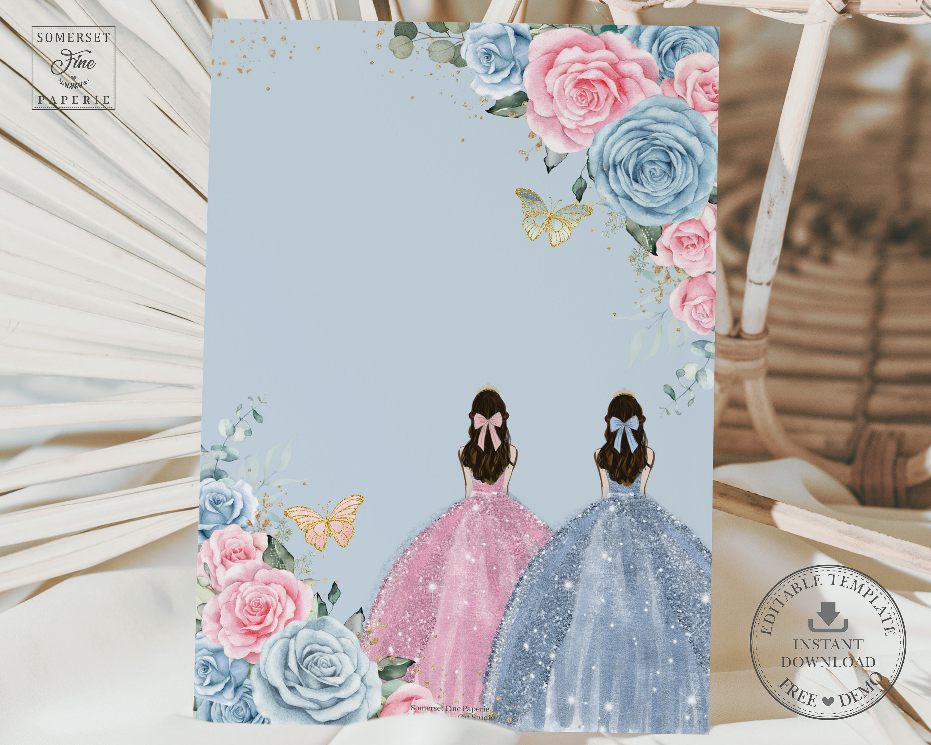 Bebé azul rosa floral flores quinceañera invitación DESCARGA INSTANTE Mis  Quince 15 gemelas hermanas cumpleaños invitar plantilla editable Diy QC33 -  Etsy México, image size:3000x2400